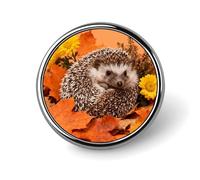 1 Inch Custom Hedgehog in Orange Leaves Lapel Pins for Suits Funny Brooches for Men Women Vintage Pin Badges for Bags Jackets Backpacks Hats Button Badge Collection Gifts-Round