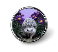 1 Inch Custom Hedgehog through Asters Lapel Pins for Suits Funny Brooches for Men Women Vintage Pin Badges for Bags Jackets Backpacks Hats Button Badge Collection Gifts-Round