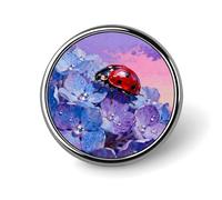 1 Inch Custom Ladybug on Hydrangea Lapel Pins for Suits Funny Brooches for Men Women Vintage Pin Badges for Bags Jackets Backpacks Hats Button Badge Collection Gifts-Round