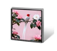 1 Inch Custom Paradise Flycatcher on Camellia Lapel Pins for Suits Funny Brooches for Men Women Vintage Pin Badges for Bags Jackets Backpacks Hats Button Badge Collection Gifts-Square