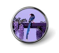 1 Inch Custom Red-billed Blue Magpie Lapel Pins for Suits Funny Brooches for Men Women Vintage Pin Badges for Bags Jackets Backpacks Hats Button Badge Collection Gifts-Round