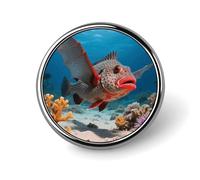 1 Inch Custom Red-lipped Batfish Lapel Pins for Suits Funny Brooches for Men Women Vintage Pin Badges for Bags Jackets Backpacks Hats Button Badge Collection Gifts-Round