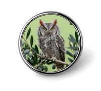 1 Inch Custom Scops Owl on Olive Branch Lapel Pins for Suits Funny Brooches for Men Women Vintage Pin Badges for Bags Jackets Backpacks Hats Button Badge Collection Gifts-Round
