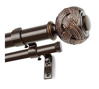 1 Inch Double Curtain Rods 66 to 120 Inches (5.5-10ft), USFOOK Bronze Heavy Duty Drapery Rods for Windows 69 to 111 Inches, Telescoping Dual Curtain Rod with Woven Leaf Finials