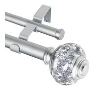 1 Inch Double Curtain Rods 72 to 144 Inches (6 to 12 ft), USFOOK Silver Drapery Rods for Windows, Telescoping Dual Curtain Rod with Translucent Finials, Decoration for Home