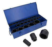 1 Inch Drive Double Deep Metric Impact Sockets Single Hex 17 - 75mm 25pc