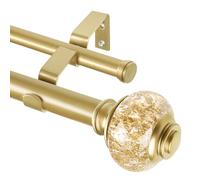 1 Inch Gold Double Curtain Rods 72 to 144 Inches (6 to 12 ft), USFOOK Drapery Rods for Windows, Telescoping Dual Curtain Rod with Luxury Translucent Finials