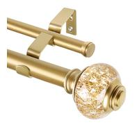1 Inch Gold Double Curtain Rods for Windows 120 to 180 Inches, USFOOK Adjustable Heavy Duty Drapery Rods 140 to 195 Inches, Telescoping Dual Curtain Rod with Translucent Finials, Wall Mounted