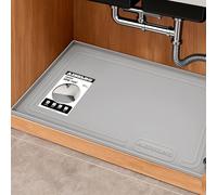 1 Inch Raised Under Sink Mat, 22" X 19" Under Kitchen Sink Mat [BPA Free] Waterproof Silicone Under Sink Mats Bathroom Kitchen Cabinet Shelf Protector, Under Sink Liner Tray, Light Grey