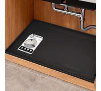 1 Inch Raised Under Sink Mat, 22" X 19" Under Kitchen Sink Mat [BPA Free] Waterproof Silicone Under Sink Mats Bathroom Kitchen Cabinet Shelf Protector, Under Sink Liner Tray, Black