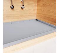 1 Inch Raised Under Sink Mat, 28" X 19" Under Kitchen Sink Mat [BPA Free] Waterproof Silicone Under Sink Mats Bathroom Kitchen Cabinet Shelf Protector, Under Sink Liner Tray, Light Grey