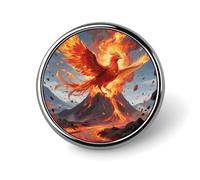 1 Inch Round Brooch Pin - Alloy Metal, Elegant Lapel Pin for Men & Women, Fire Phoenix Badge for Hats Jackets Shirts, Versatile Fashion Accessory