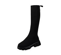 £1 Items,99p Items,Knee High Boots Women Wide Calf,Ladies Vintage Solid Color Leather Top Boots Side Zip Belt Buckle Flat Fashion Long,Manage Subscriptions on My Account Black