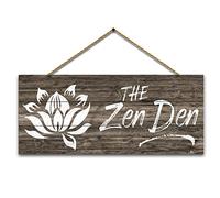 1 KINGO Farmhouse Zen Den Signs: Rustic Zen Den Yoga Studio Room Decoration Canvas Print Lotus Flower Wall Decor - Vintage Decorative Wooden Texture Wall Plaque for Home 6" x 15"