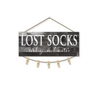 1 KINGO Lost Socks Laundry Room Sign: Farmhouse Wall Decor Laundry Sign, Lost Socks Seeking Soul Mates Canvas Print, Rustic Plaque Bathroom Decoration 6" x 15"