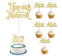 1 Large Cake Topper and 5 Cupcake Toppers, Umrah Mubarak Cake Topper, Umrah Mubarak Decoration Set, Golden Moon Design for Celebrations, Umrah Mubarak Gifts