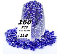1 LB Blue Flat Glass Beads, 160-180PCS Small Glass Marbles, Mini Flat Round Pebbles for Vase Filler and Floral, Fish Tank Rocks Decorative Gemstones for Home and Aquarium Décor