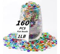 1 LB Mixed Color Flat Glass Beads, 160-180PCS Small Glass Marbles, Mini Flat Round Pebbles for Vase Filler and Floral, Fish Tank Rocks Decorative Gemstones for Home and Aquarium Décor