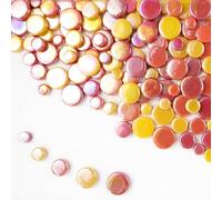 1 LB Penny Round Mosaic Tiles, 10mm ~20mm 5sizes Iridescent Rounds Recycled Glass Tiles Mix for Adults & Kids DIY Mosaic Making Garden Project (Red Orange & Yellow)