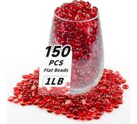 1 LB Red Flat Glass Beads, 160-180PCS Small Glass Marbles, Mini Flat Round Pebbles for Vase Filler and Floral, Fish Tank Rocks Decorative Gemstones for Home and Aquarium Décor