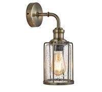 1 Light Antique Brass Finish Wall Fitting Bracket Light With Seeded Glass Shade