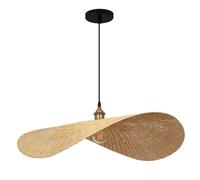 1-Light Bamboo Ceiling Hanging Light, Large Handwoven Wicker Light Fixture Chandelier Bamboo Rattan Industrial Pendant Lamp for Kitchen Island, Boho Lighting