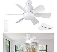 1-Light Ceiling Fan with Light, White Sputnik Fandelier, 6-Blade Low Profile Flush Mount, Remote Control, 6 Speeds, Dimmable 3-Color Temp, Quiet DC Motor, Night Light Mode, for Bedroom Living Room