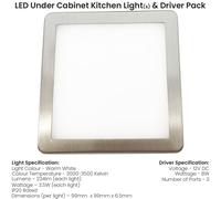 (1 Light & Driver) BRUSHED NICKEL Slim Square Under Cabinet Down Light & Driver - Warm White LED