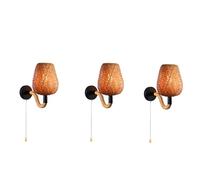 1-Light Farmhouse Wall Sconce,Vintage Hemp Rope E26/E27 Wall Lamp,Zipper Switch Goose Neck Wall Light,Boho Woven Rattan Bamboo Shade Wall Lamp For Hallway Bedroom Living Room