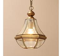 1-Light Pendant Light Downlight American Dressing Room Suspension Lamp Antique Glass Shade Full Copper Aisle Porch Balcony Hanging Lanterns Indoor/Outdoor Waterproof Villa Kitchen Chancelier Lighting