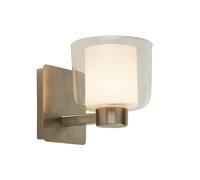 1 Light Satin Nickel Wall Mounted Light With Clear Glass And White Inner Shade