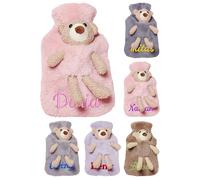 1 Liter Personalised Fluffy Cute Bear Hot Water Bottle with Embroidered Name, Custom Hot Water Bottle, Pain Relief for Back Neck, Gift for Christmas (Pink)