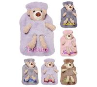 1 Liter Personalised Fluffy Cute Bear Hot Water Bottle with Embroidered Name, Custom Hot Water Bottle, Pain Relief for Back Neck, Gift for Christmas (Purple)
