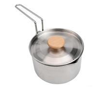 1 Liter Stainless Steel Camping Kettle Pot with Wood Handle for Outdoor Use, Suitable for Cooking and Boiling Water while Hiking or Traveling