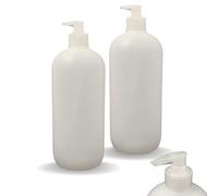 1 Litre Empty Refillable Plastic Bottle with Pump Lock Dispenser for Oil + Gels + Lotions - 1L HDPE Food Grade Plastic + Leak Proof + Lightweight + Durable + Refillable - for Massage + Salons (2 Pack)