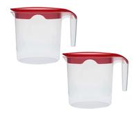 1 Litre Plastic Jug with Lid for Milk Water Juice & More (Red, 2)