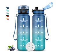 1 Litre Sports Bottle, Leak-Proof, Motivation Bottle, with Time Marker, Graduated Bottle for 1 Day, Easy to Clean, Adult Water Bottle, Water Bottle for Running, Travel, Sports