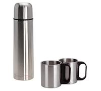1 Litre Stainless Steel Thermos Flask with 2 Handled Drinks Cups | Double Walled Insulated Vacuum Flask | Hot Cold Drinks Hydro Flask with Cups