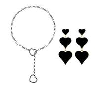 1 Love Necklace, 1 Pair Of Love Earrings, Punk Style Necklace, Retro Heart Ring Chain, Long Y Lariat Necklace, Adjustable Choker, Hip-Hop Accessories