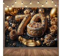 1 luxurious gold 70th birthday background - elegant gold and black background featuring balloons confetti and cake design