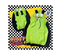 (1, M) Anime Invader Cosplay Costume Coat Alien Zim Hoodies Jacket Hooded Zip Up Pullovers Sweatshirts with Ears Halloween