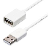 1 m White USB 2.0 Extension Cable Cord, A to A, USB Male to Female Cable, 1x USB
