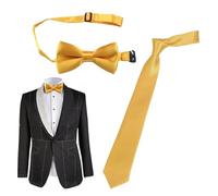 1 Men'S Solid Color Tie And 1 Bow Tie, Business Formal Wear Design, Wedding Banquet Accessories, Classic Fashion Style, Ele Etiquette Essential (Yellow).