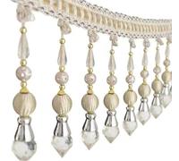 1 Meter Beaded Tassel Fringe Trim, Crystal Accent Lace with Hanging Beads for Elegant Curtains & Home Decor Sewing(White)