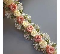 1 Meter Coloured Flower Buds Pearl Beads Lace Trim Scallop Ribbon Eyelash Edge 5cm Width Vintage Style Apricot Embroidered Applique Sewing Craft Wedding Bridal Dress Embellishment DIY Cake Making