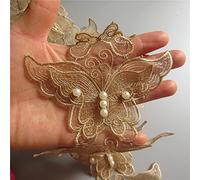 1 Meter Gold Butterfly Pearl Lace Edging Trim Ribbon 11cm Width Vintage Trimmings Fabric Flower Embroidered Applique DIY Sewing Wedding Bridal Dress Party Clothes Embroidery Gift Cake Craft