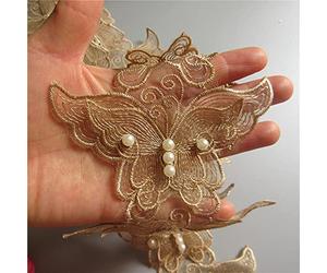 1 Meter Gold Butterfly Pearl Lace Edging Trim Ribbon 11cm Width Vintage Trimmings Fabric Flower Embroidered Applique DIY Sewing Wedding Bridal Dress Party Clothes Embroidery Gift Cake Craft