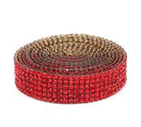 1 Meter Rhinestone Ribbon, 6 Row Hot Fixed Crystal Chain Trim for DIY Crafts Party Decorations Car Phone Accessories Sparkling Red Glitter Rhinestone Roll