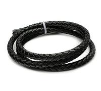 1 Meter Round Genuine Leather Cord Bolo Braided Leather Cord for Making Bracelets DIY Jewelry Making Dia 6mm (Black)