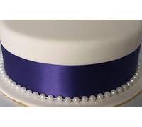 1 METRE 50mm Ribbon & 8mm Pearl Beads Wedding Cake Topper - Cake Decorations DEEP Purple